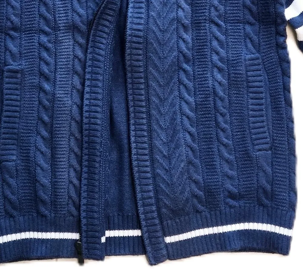 MAISON J Mens Full-Zip Cardigan Sweater, Quality Knit Fabric, Stand Collar, Sporty Casual Style