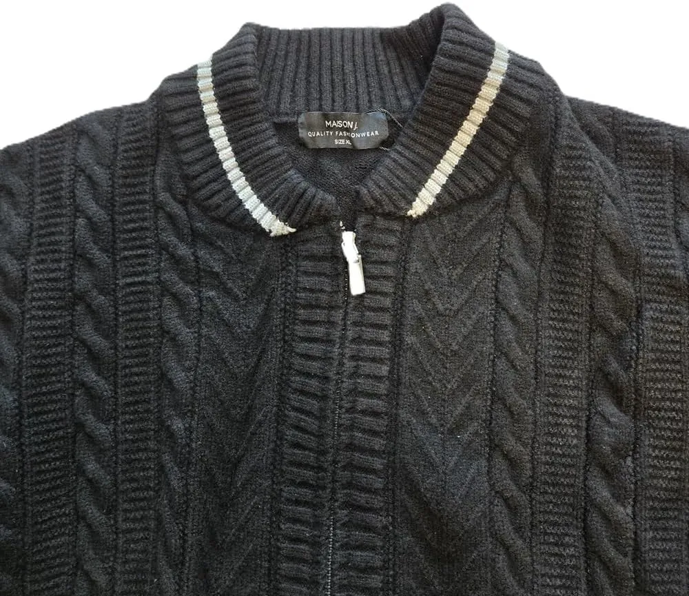 MAISON J Mens Full-Zip Cardigan Sweater, Quality Knit Fabric, Stand Collar, Sporty Casual Style