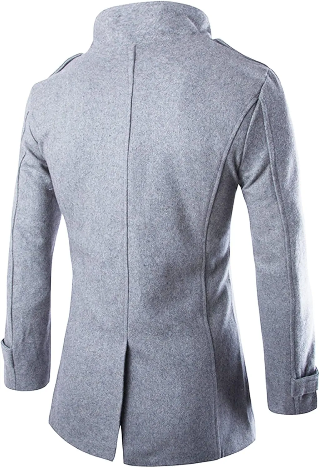 Maiyifu-GJ Mens Winter Double Breasted Overcoat Classic Mid Long Wool Blend Pea Coat Stand Collar Slim Outdoor Trench Jacket