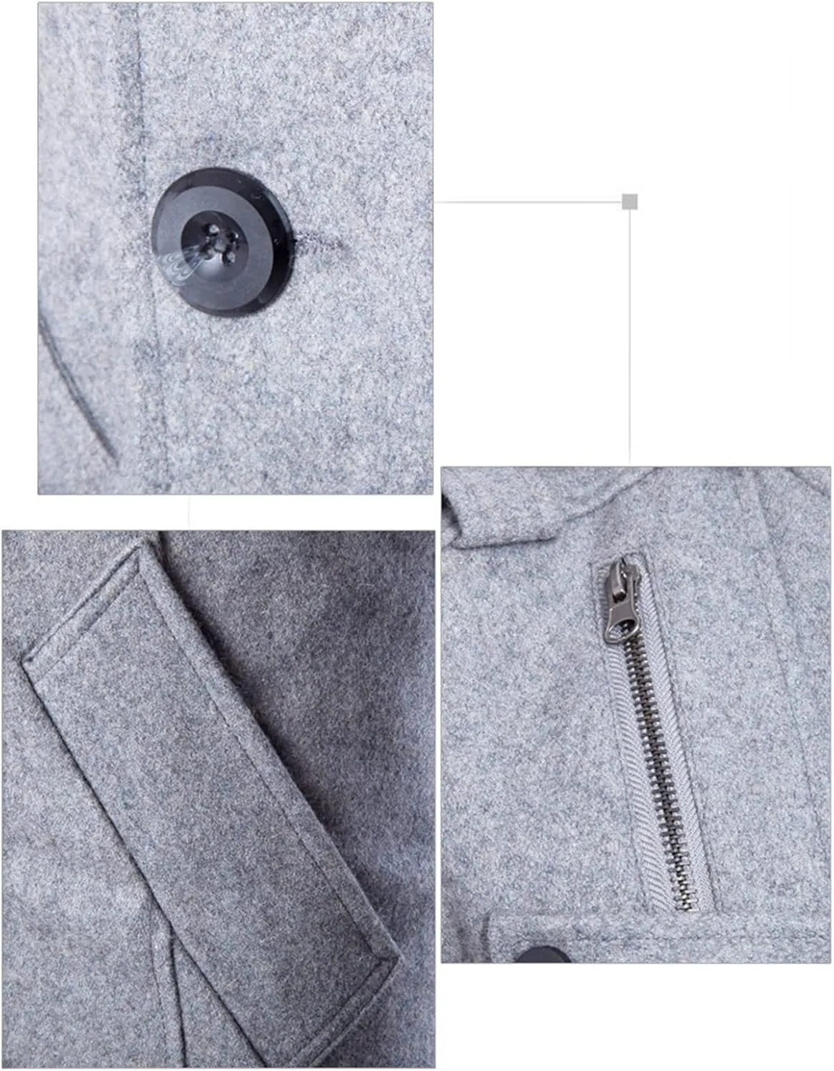 Maiyifu-GJ Mens Winter Double Breasted Overcoat Classic Mid Long Wool Blend Pea Coat Stand Collar Slim Outdoor Trench Jacket