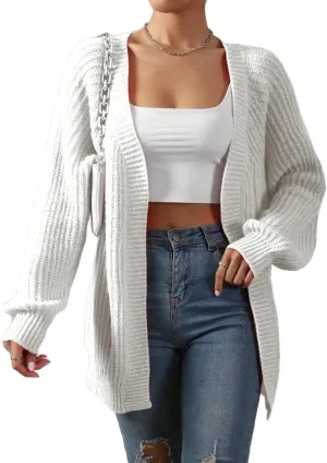 MakeMeChic Women's Chunky Knit Cardigan Open Front Casual Lantern Long Sleeve Sweaters