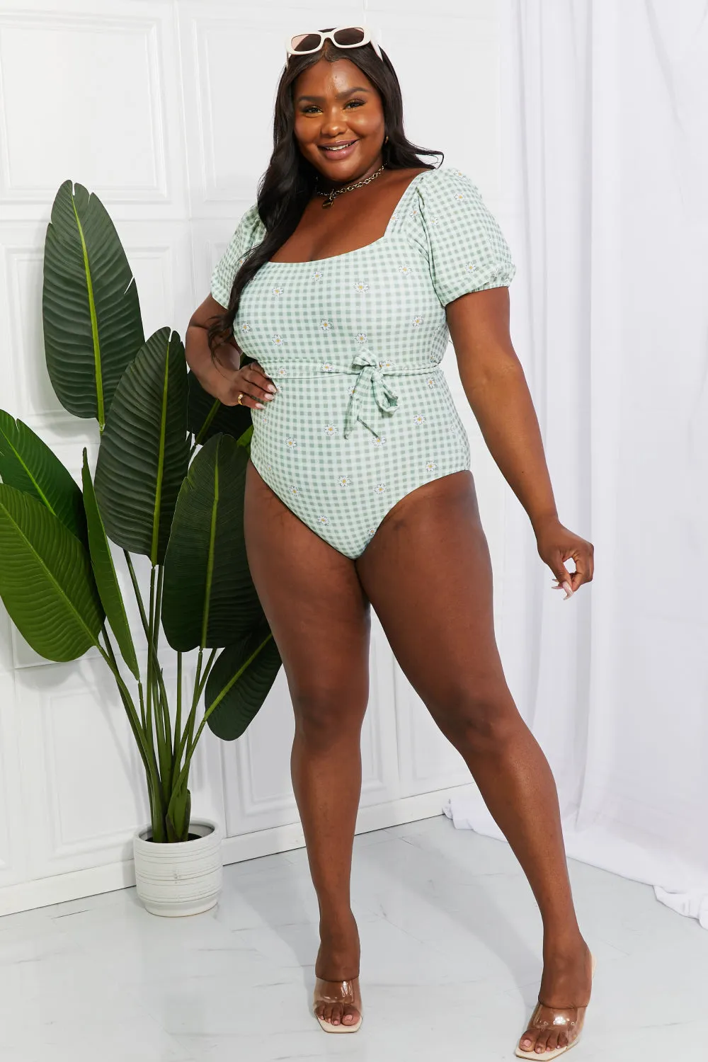 Marina West Swim Salty Air Puff Sleeve One-Piece in Sage - Ships from The US