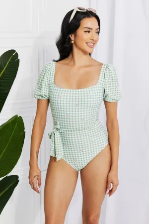 Marina West Swim Salty Air Puff Sleeve One-Piece in Sage - Ships from The US
