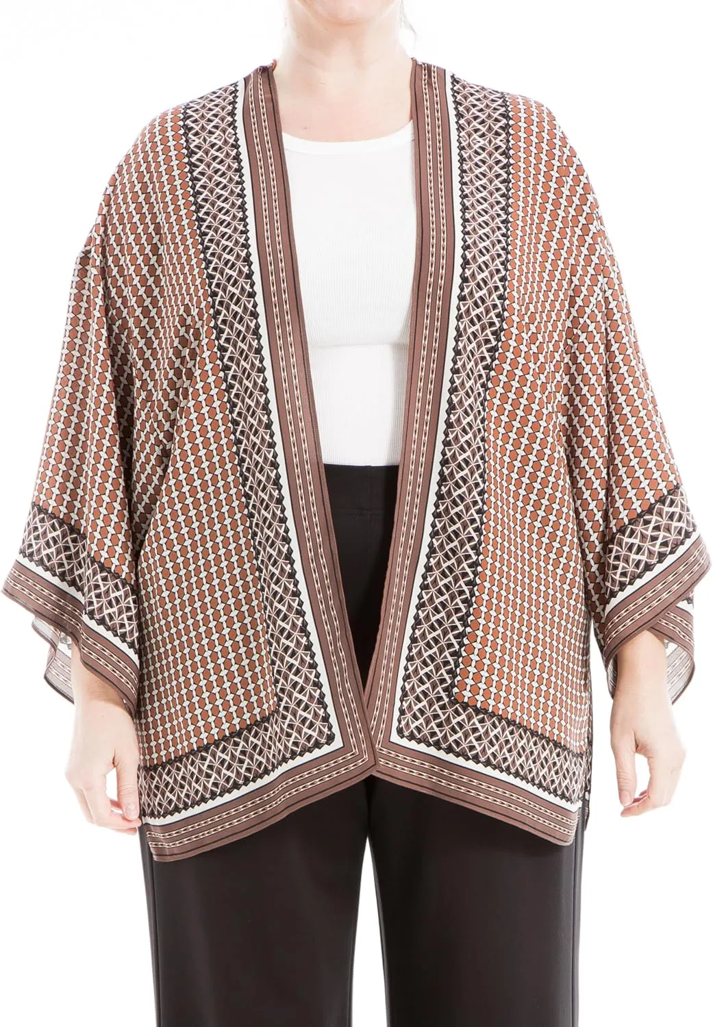 Max Studio womens Plus Size Casual Long Sleeve Poly Crepe Printed Everyday Kimono
