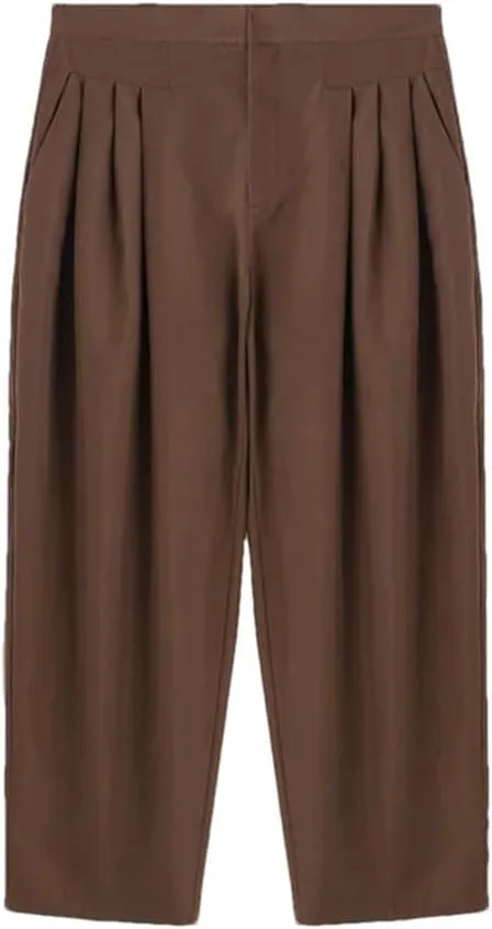 Men Harem Pants Solid Color Joggers High Waist Loose Streetwear Casual Pleated Trousers