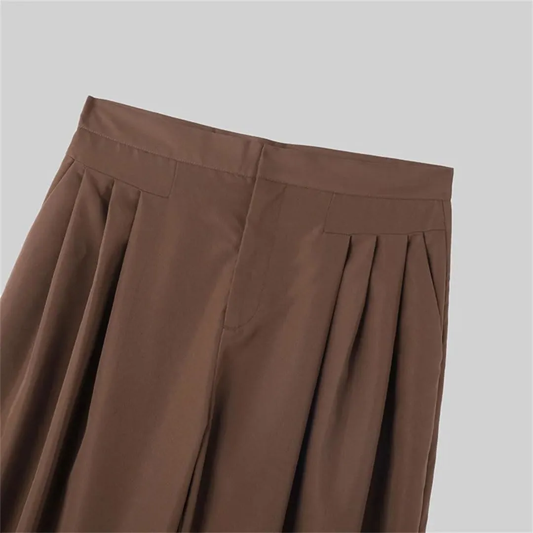Men Harem Pants Solid Color Joggers High Waist Loose Streetwear Casual Pleated Trousers