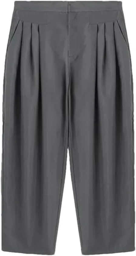 Men Harem Pants Solid Color Joggers High Waist Loose Streetwear Casual Pleated Trousers