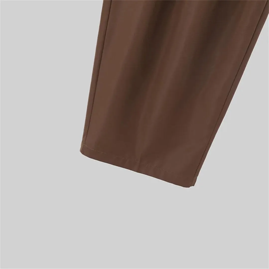 Men Harem Pants Solid Color Joggers High Waist Loose Streetwear Casual Pleated Trousers