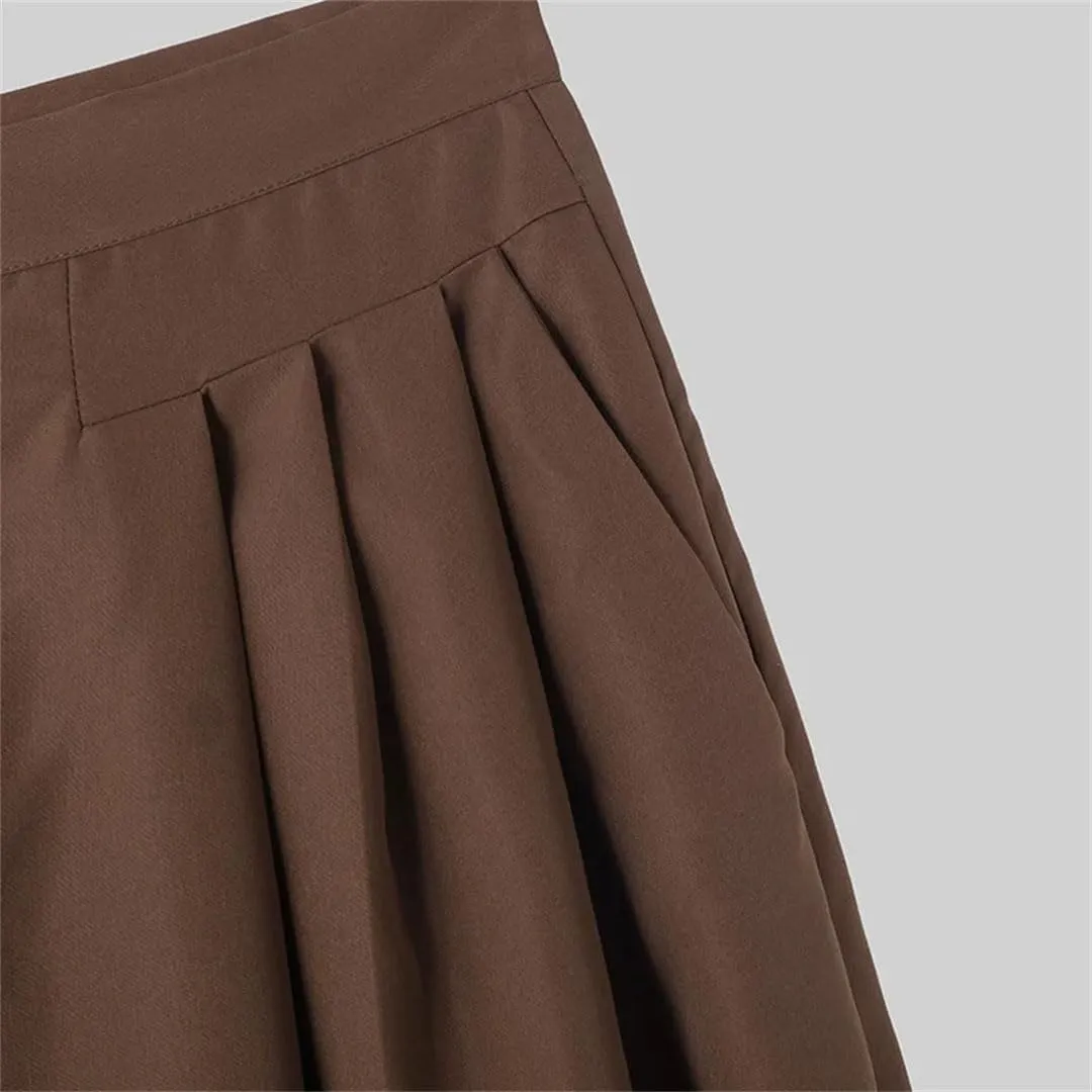 Men Harem Pants Solid Color Joggers High Waist Loose Streetwear Casual Pleated Trousers