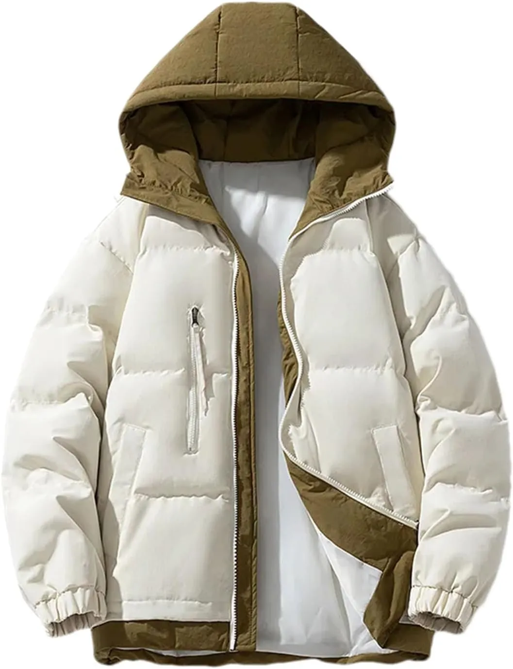 Men Outdoor Patchwork Hooded Cotton-Padded Thicken Classic Oversized Warm Parka Coat