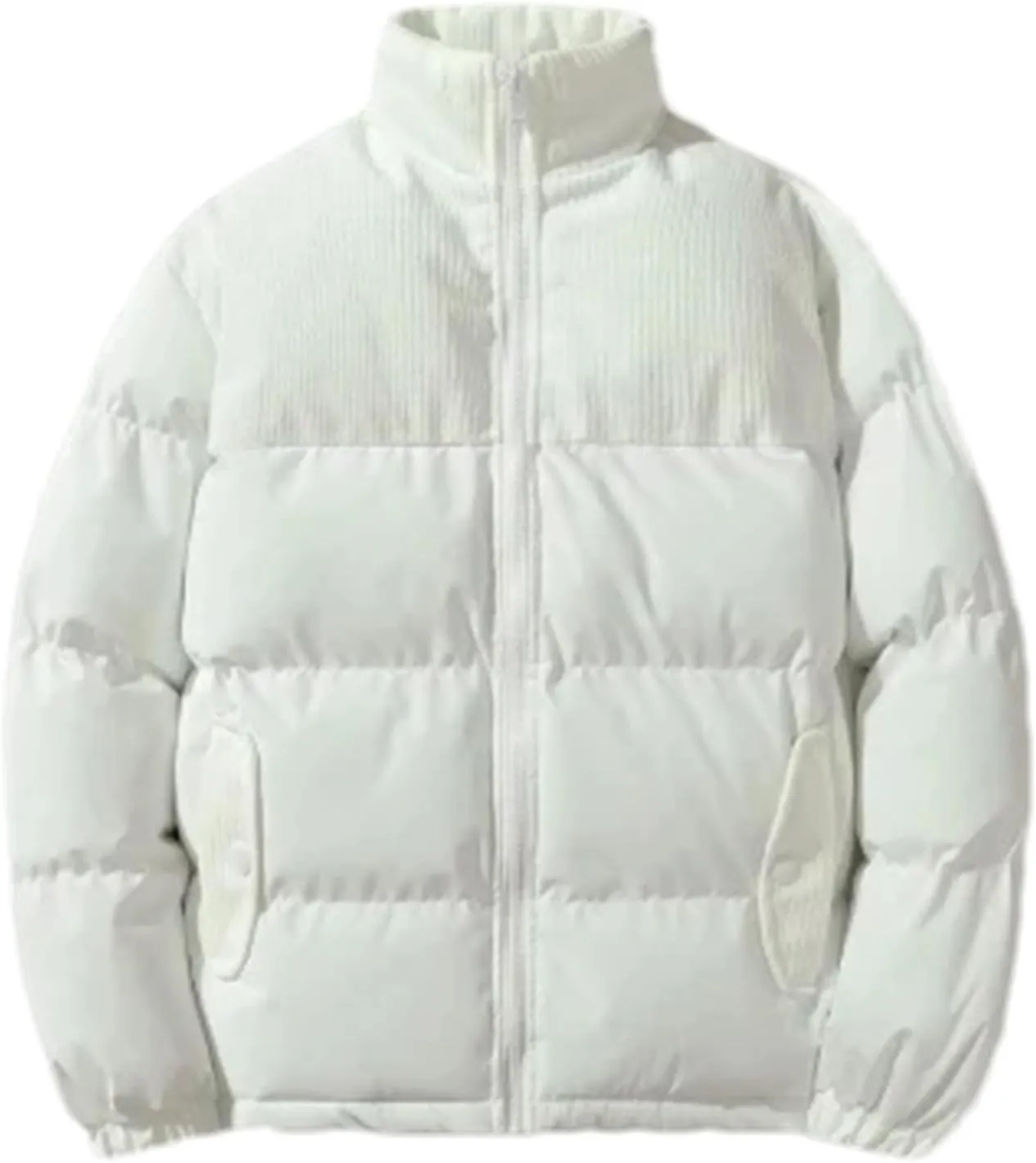 Men Patchwork Corduroy Stand Collar Cotton-Padded Jacket Classic Oversized Parka Coat