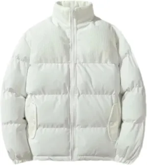 Men Patchwork Corduroy Stand Collar Cotton-Padded Jacket Classic Oversized Parka Coat