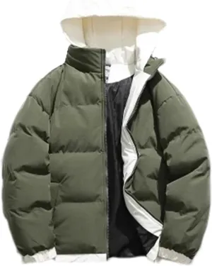 Men Patchwork Hooded Outdoor Cotton-Padded Classic Thicken Oversized Warm Parka Coat