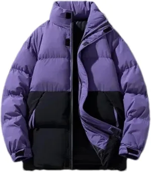 Men Patchwork Stand Collar Cotton-Padded Jacket Classic Zipper Pockets Oversized Parka Coat