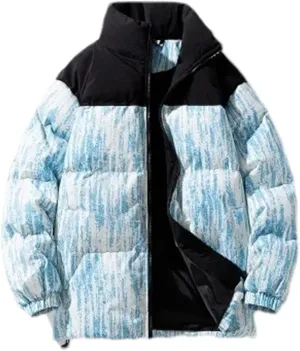 Men Stand Collar Print Cotton-Padded Jacket Classic Outdoor Tie-Dye Gradient Oversized Parka Coat