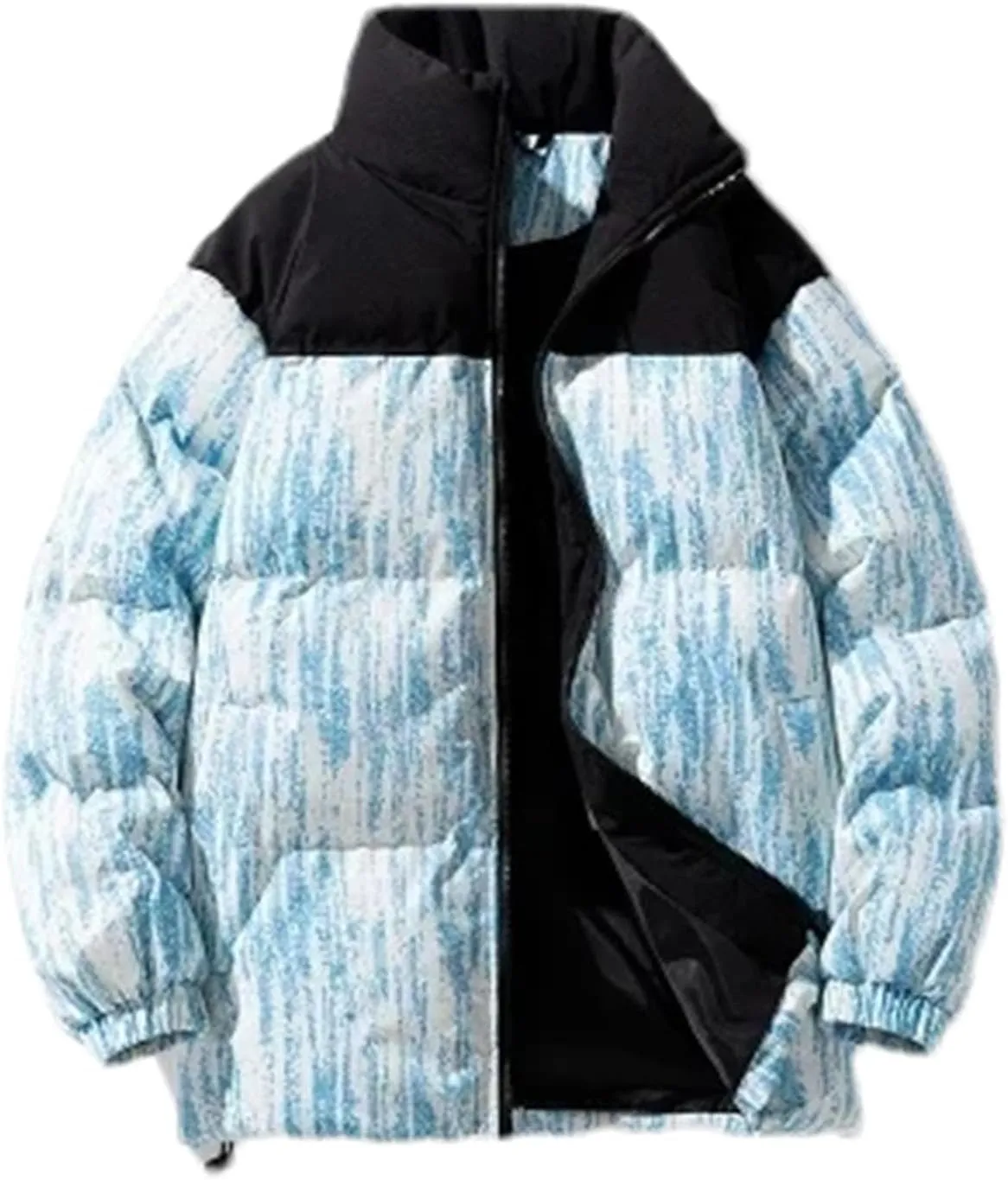Men Stand Collar Print Cotton-Padded Jacket Classic Outdoor Tie-Dye Gradient Oversized Parka Coat