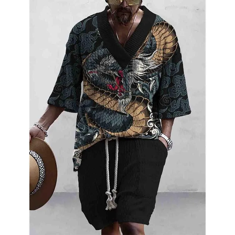 MEN'S ART CASUAL PRINT SHORTS SET 08763200YM