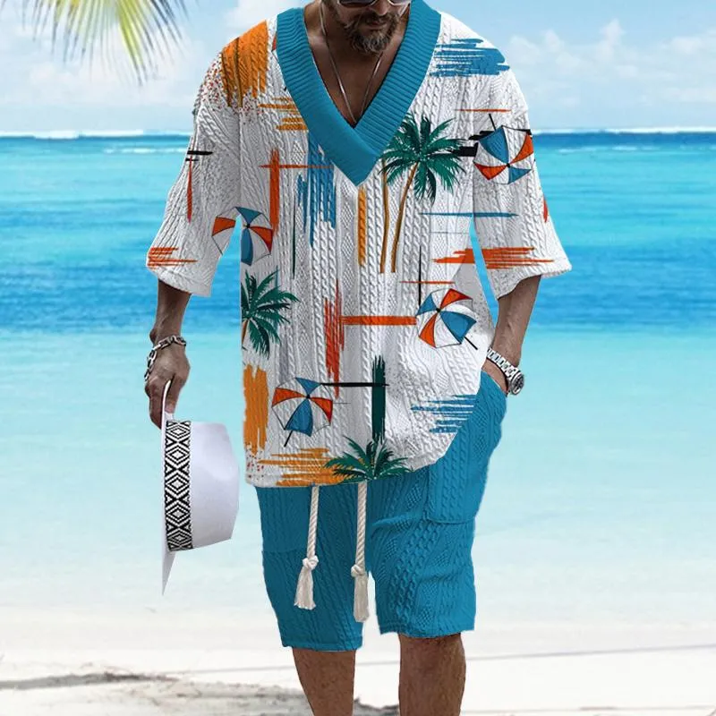 MEN'S ART CASUAL PRINT SHORTS SET 59300371YM