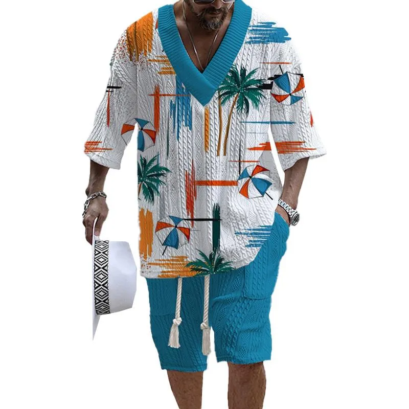 MEN'S ART CASUAL PRINT SHORTS SET 59300371YM