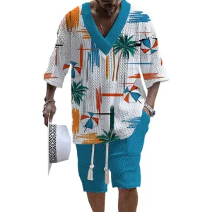 MEN'S ART CASUAL PRINT SHORTS SET 59300371YM