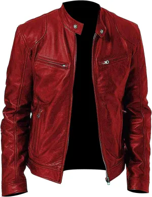 Mens Brando Biker Quilted Diamond Vintage Classic Motorcycle Distressed Leather Jacket