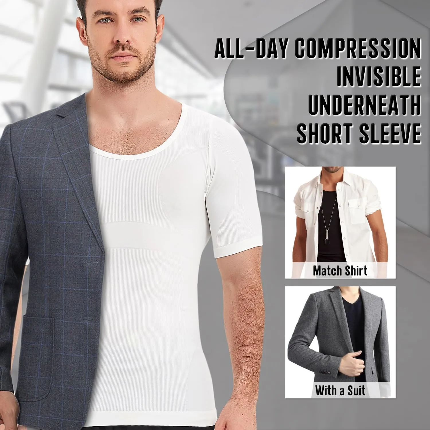 Mens Compression Shirts Short Sleeve, Gynecomastia Undershirt, Slimming Tank Top, Shapewear Vest