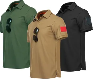 Mens Golf Polo Shirts Quick Dry Tactical Tops Short Slevee Outdoor Golf Tennis Polo T-Shirts Tops 3 Pack