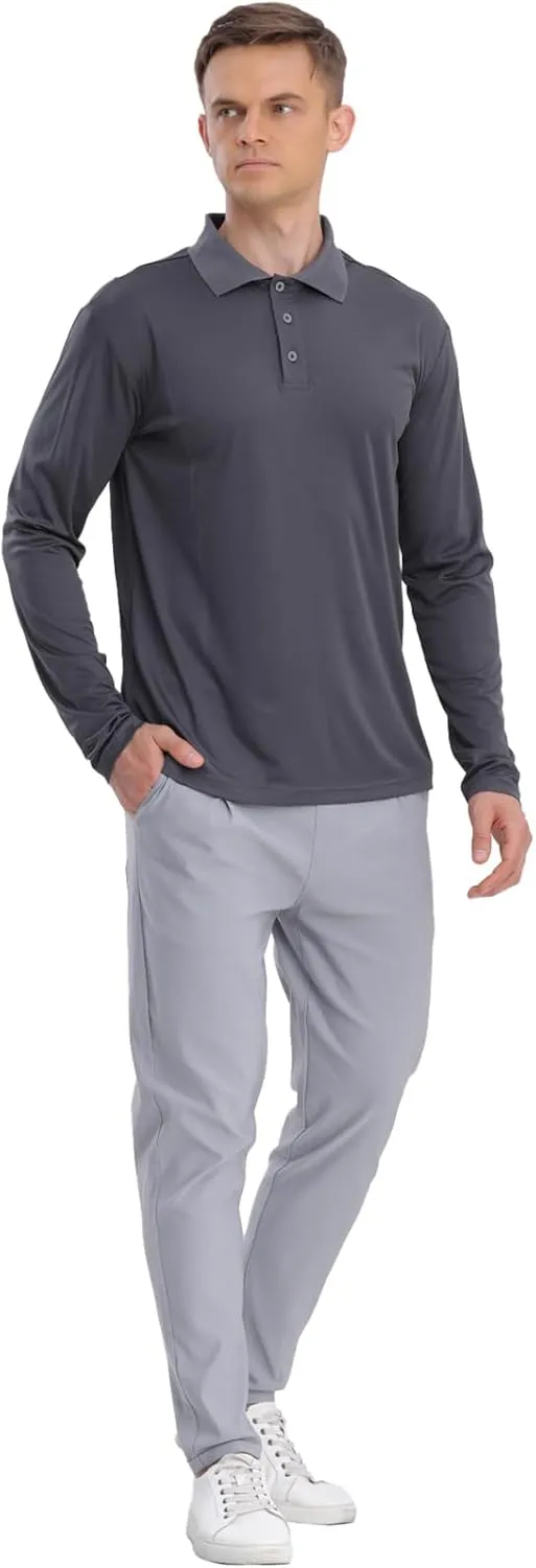 Men's Golf Polo Shirts,1 Pack/4 Pack Long Sleeve Quick Dry Athletic Casual Performance Collar Shirts for Men