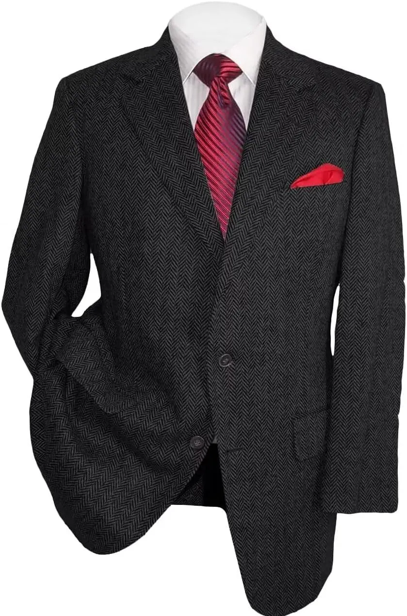 Mens Herringbone Tweed Blazer Men Vintage Suit Jacket Lightweight 2 Button Business Sport Coat Jackets