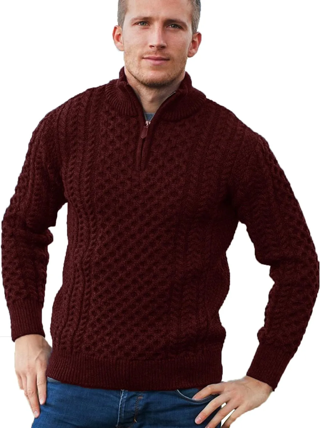Men's Irish Fisherman Sweaters Cable Knit Half Zip Jacquard Pullover Sweater