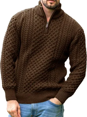 Men's Irish Fisherman Sweaters Cable Knit Half Zip Jacquard Pullover Sweater