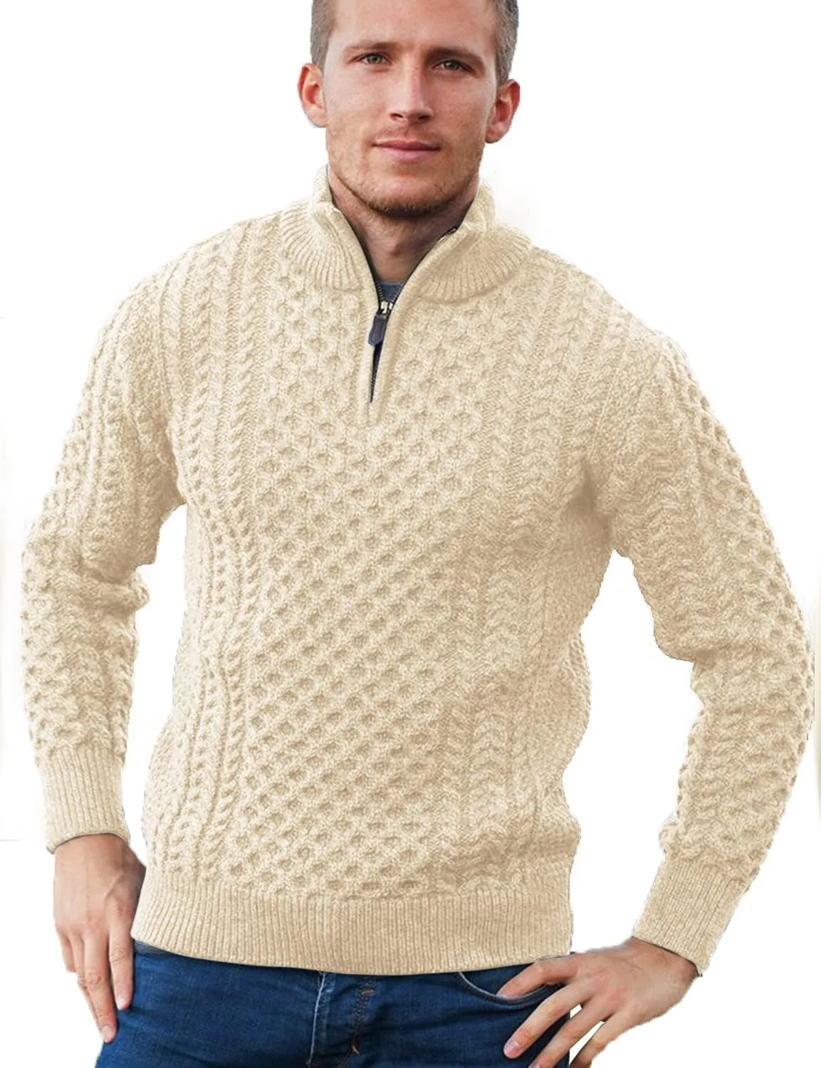 Men's Irish Fisherman Sweaters Cable Knit Half Zip Jacquard Pullover Sweater