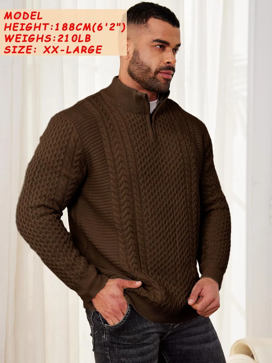 Men's Irish Fisherman Sweaters Cable Knit Half Zip Jacquard Pullover Sweater
