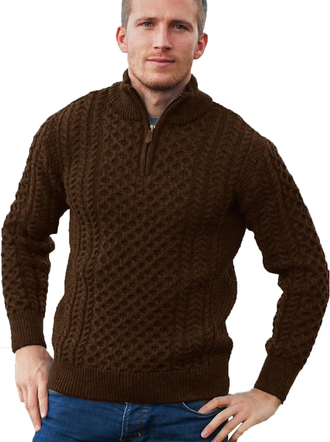 Men's Irish Fisherman Sweaters Cable Knit Half Zip Jacquard Pullover Sweater