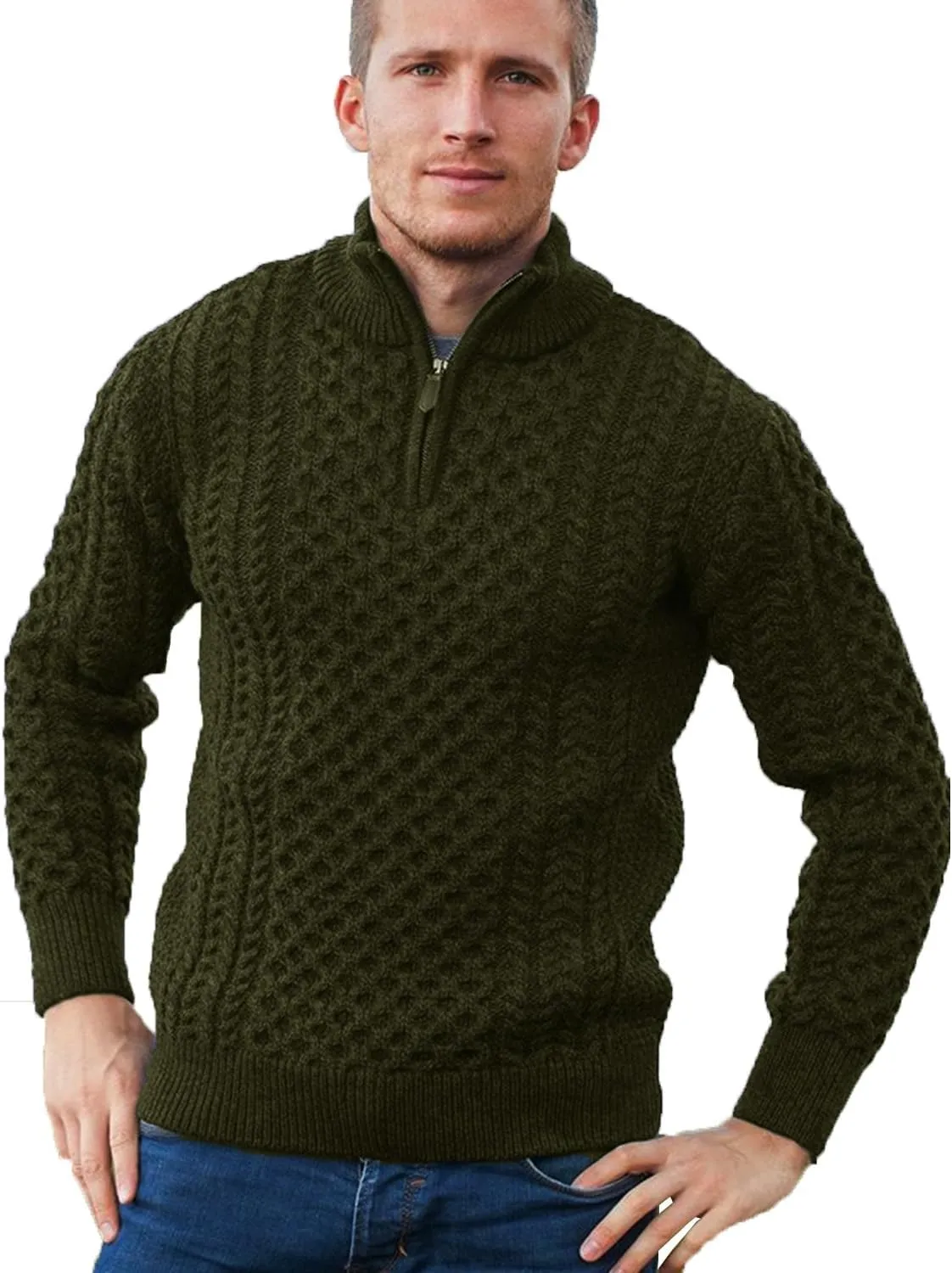 Men's Irish Fisherman Sweaters Cable Knit Half Zip Jacquard Pullover Sweater