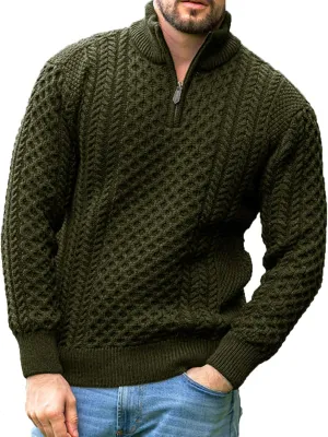 Men's Irish Fisherman Sweaters Cable Knit Half Zip Jacquard Pullover Sweater