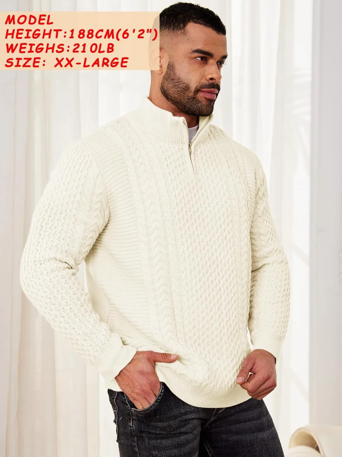 Men's Irish Fisherman Sweaters Cable Knit Half Zip Jacquard Pullover Sweater