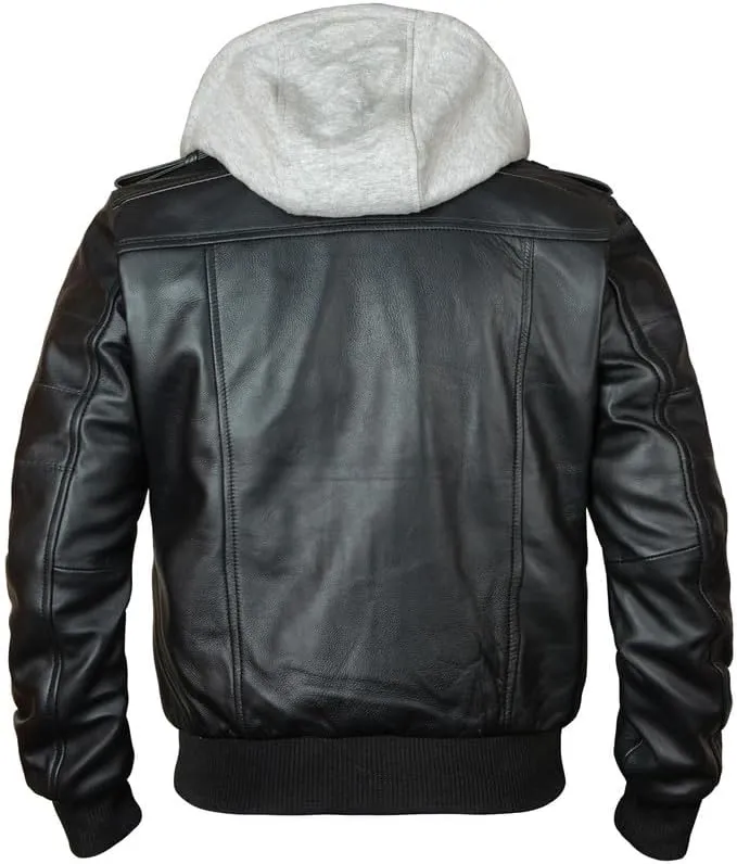 Mens Leather Winter Hooded Jackets for Men - Real Lambskin Waxed Brown Leather Jackets for Men With Removable Hood