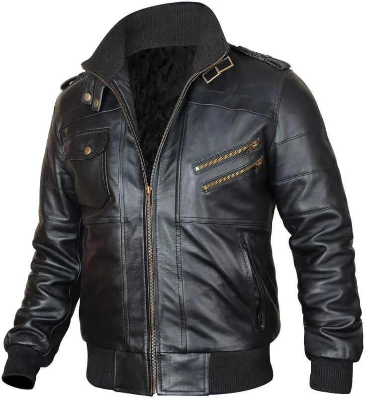 Mens Leather Winter Hooded Jackets for Men - Real Lambskin Waxed Brown Leather Jackets for Men With Removable Hood