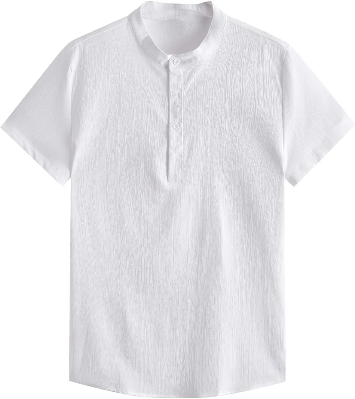 Men's Linen Henley Button Down Shirts Short Sleeve Casual T Shirt Top