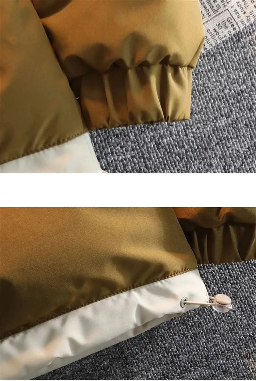 Men's Patchwork Drawstring Hooded Cotton-Padded Classic Thicken Warm Casual Parka Coat