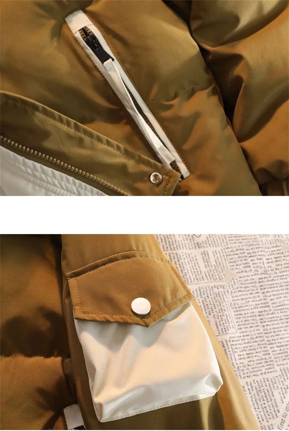 Men's Patchwork Drawstring Hooded Cotton-Padded Classic Thicken Warm Casual Parka Coat