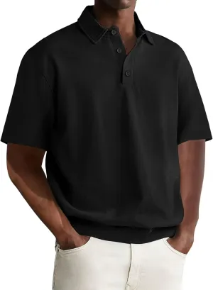 Men's Polo Shirts Short Sleeve Casual Banded Bottom Stretch Button Down Classic Golf Shirts Collared T-Shirt