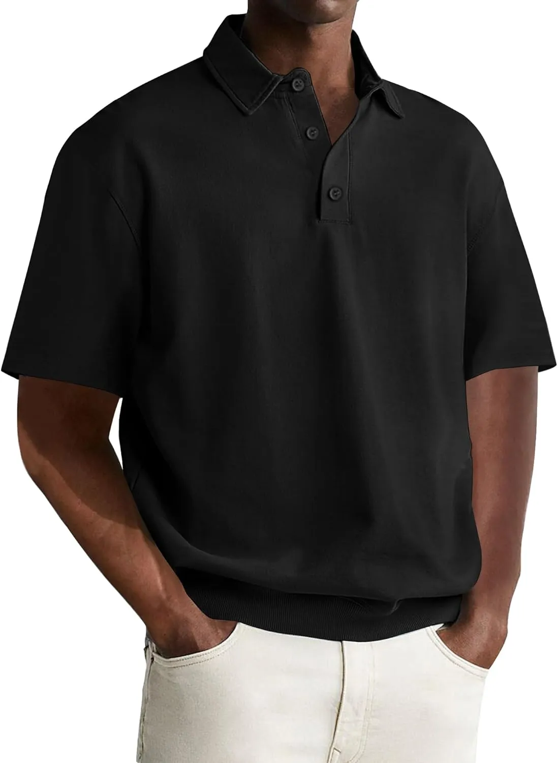 Men's Polo Shirts Short Sleeve Casual Banded Bottom Stretch Button Down Classic Golf Shirts Collared T-Shirt