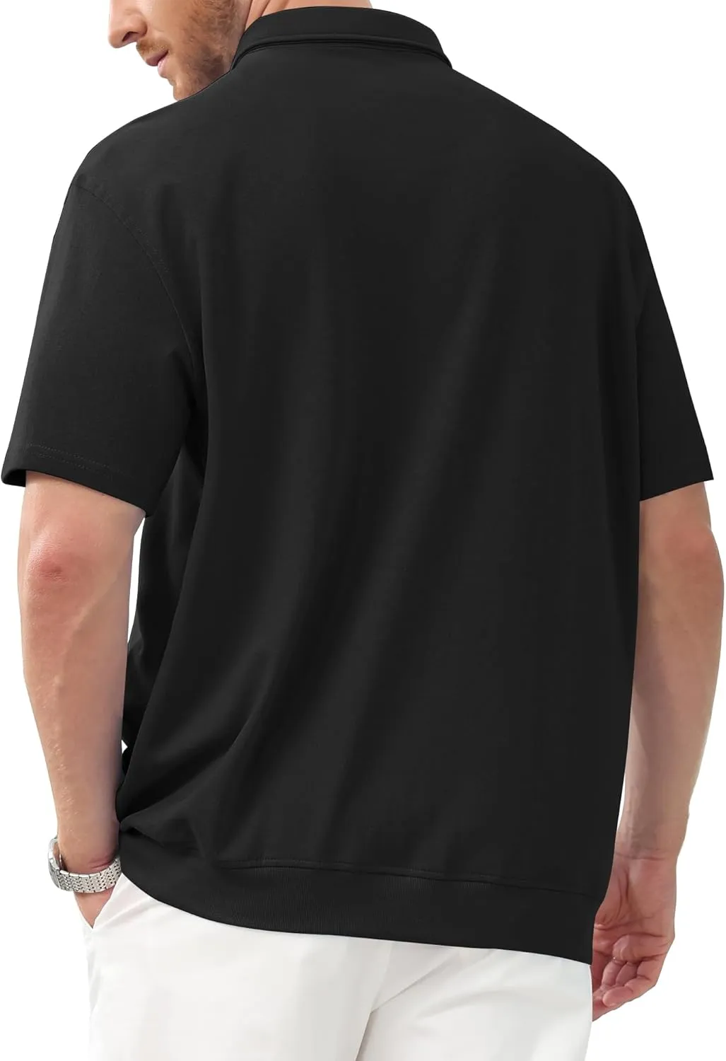 Men's Polo Shirts Short Sleeve Casual Banded Bottom Stretch Button Down Classic Golf Shirts Collared T-Shirt