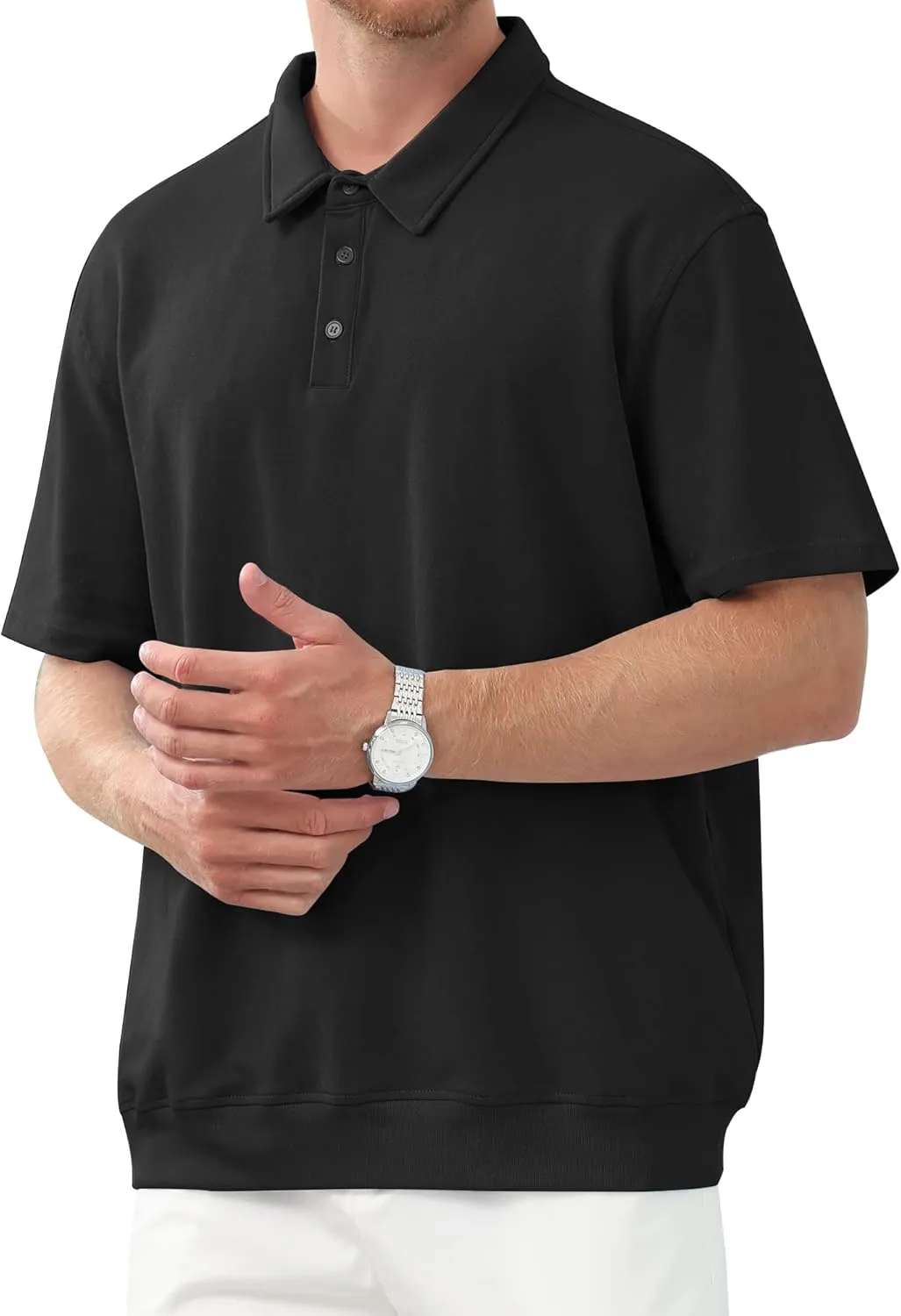 Men's Polo Shirts Short Sleeve Casual Banded Bottom Stretch Button Down Classic Golf Shirts Collared T-Shirt