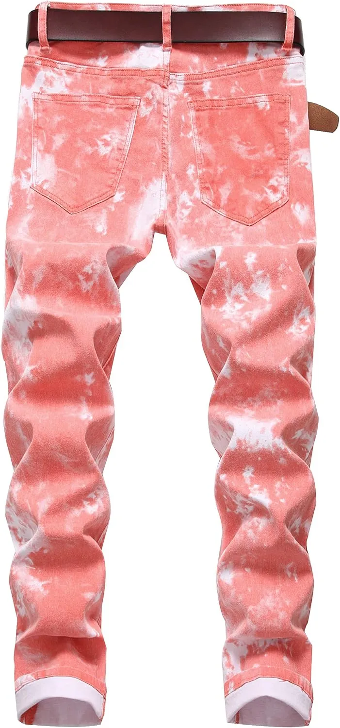 Mens Printed Jeans - Premium Jeans for Men Slim Fit - Skinny Stretch Denim Printed Pants for Men