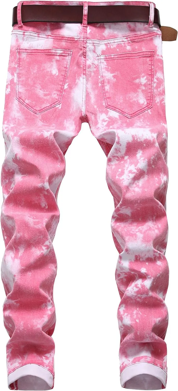 Mens Printed Jeans - Premium Jeans for Men Slim Fit - Skinny Stretch Denim Printed Pants for Men