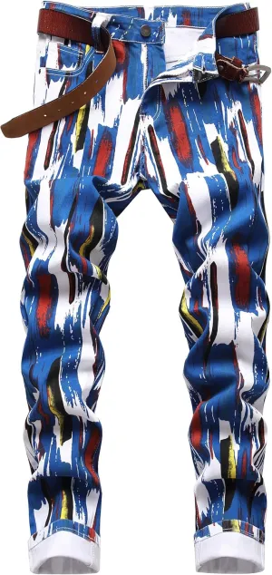 Mens Printed Jeans - Premium Jeans for Men Slim Fit - Skinny Stretch Denim Printed Pants for Men