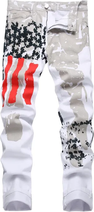 Mens Printed Jeans - Premium Jeans for Men Slim Fit - Skinny Stretch Denim Printed Pants for Men